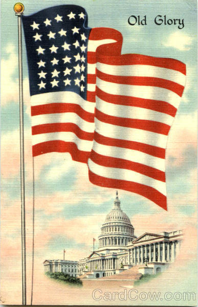 Patriotic Old Glory Tichnor Linen Postcard Vintage Post Card