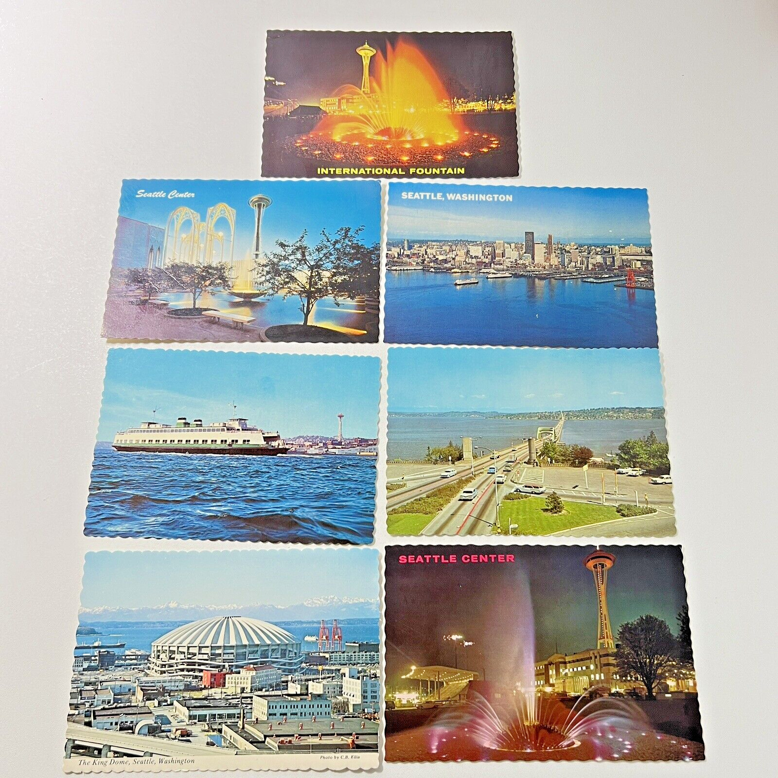 Vintage Seattle Postcard Lot of 7 Lithograph Space Needle King Dome Bridge 1960s