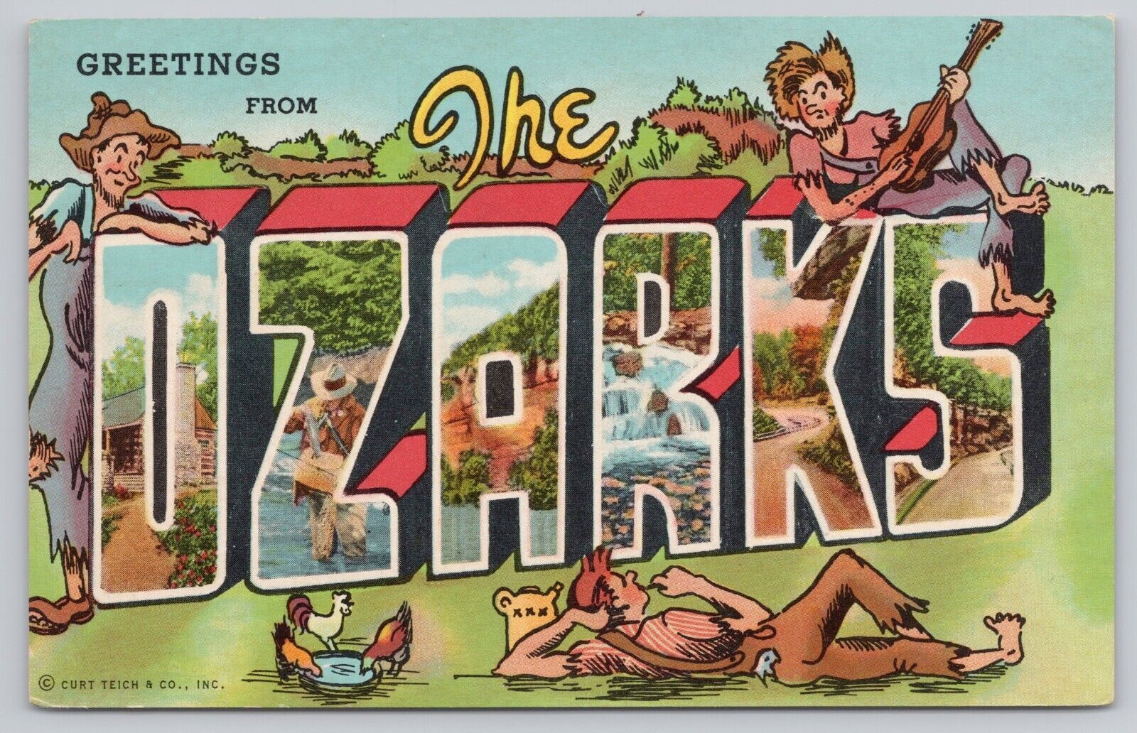 The Ozarks, Large Letter Greetings, Hillbilly Hicks, Vintage Postcard