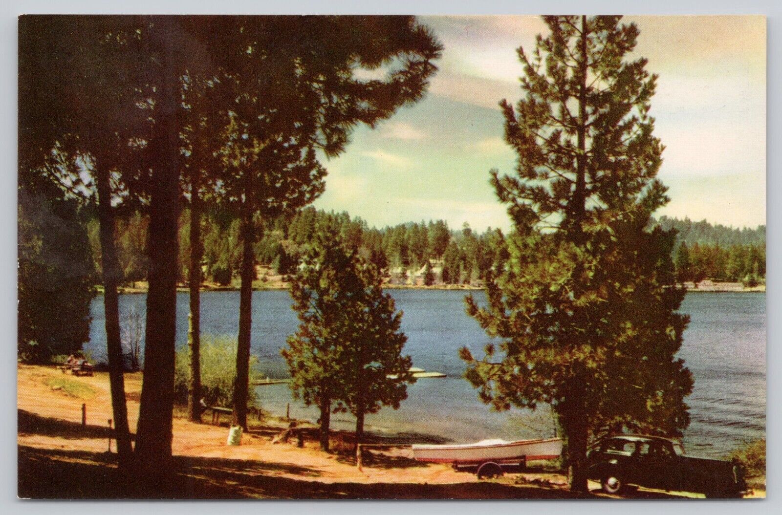 Lake Arrowhead California, Old Car Boat Scenic View, Vintage Postcard