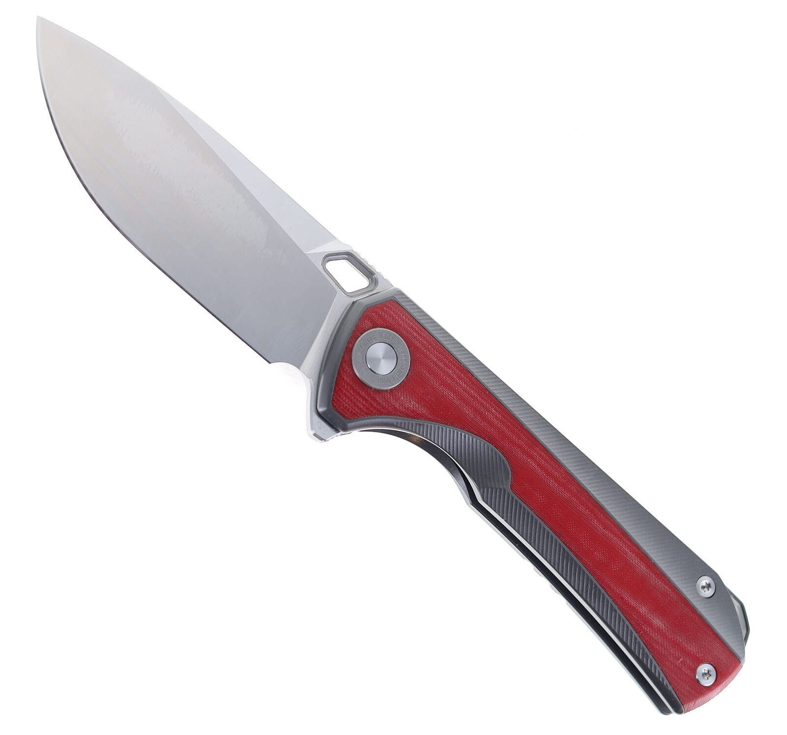 TwoSun Folding Knife Titanium/Red Micarta Handle D2 Plain Edge TS419-D2