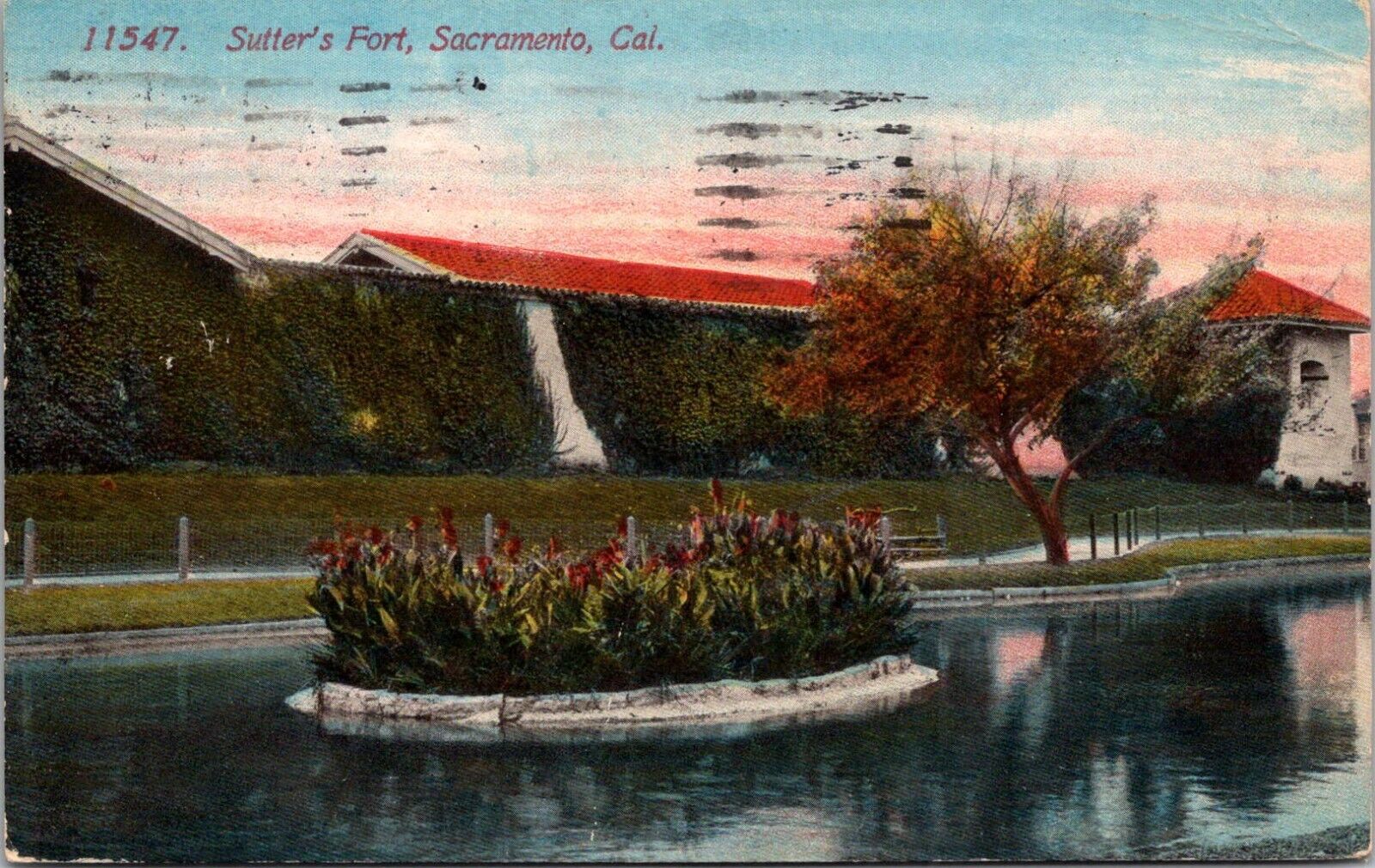 Sacramento California CA Sutters Fort  Park Lake c1910s Postcard