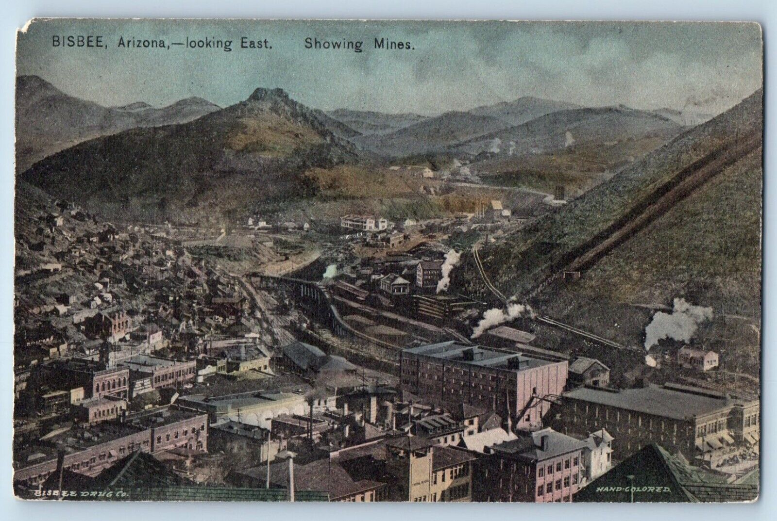Bisbee Arizona AZ Postcard Looking East Showing Mines Exterior Building c1910's