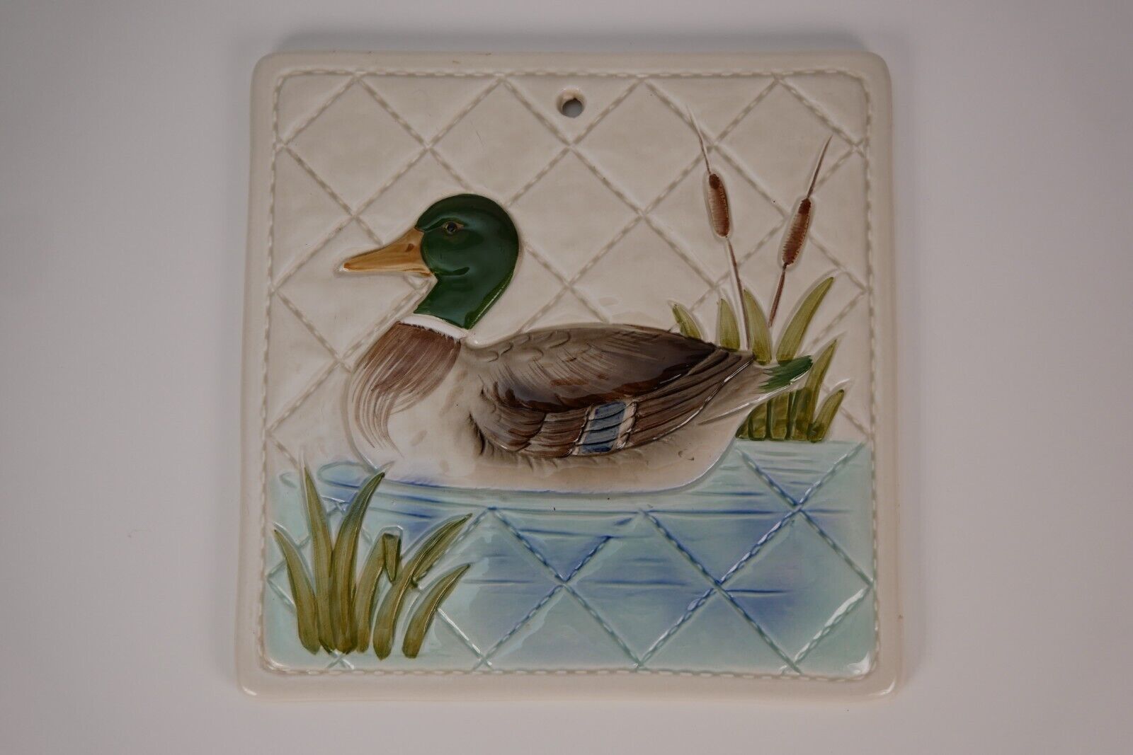 Vintage Otigiri  Ceramic Mallard Duck Hot Plate Hanging Kitchen Decor