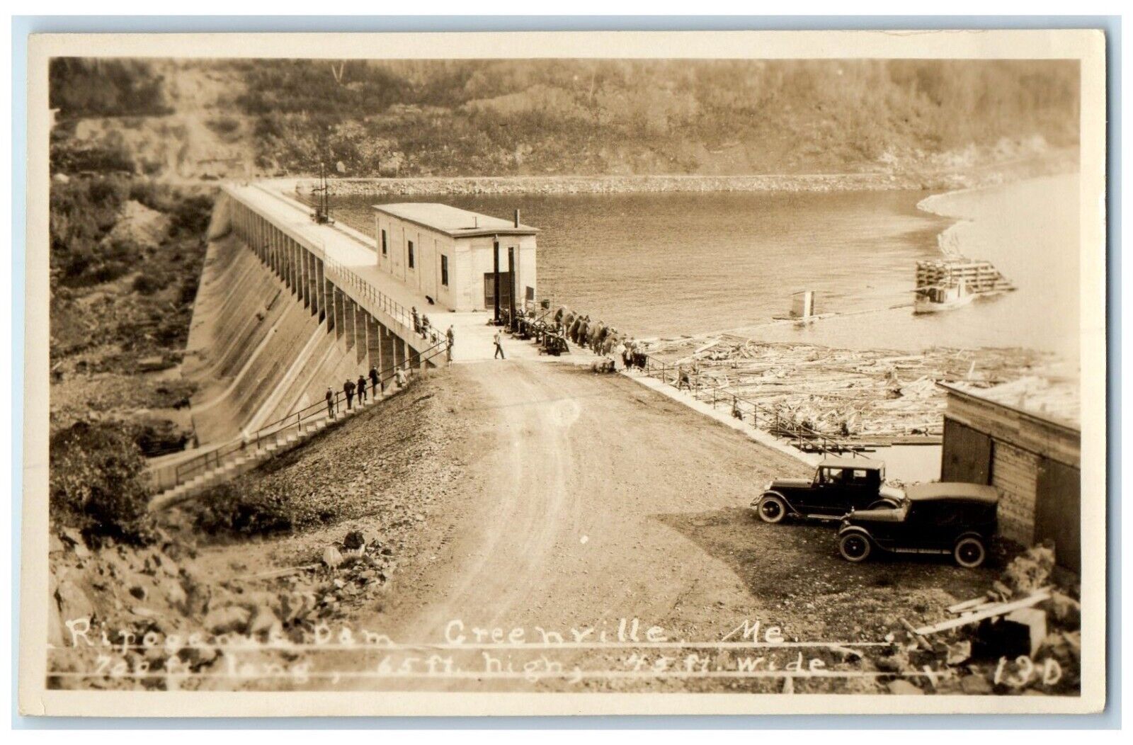 c1910's Ripogenus Dam Cars Scene Greenville Maine ME RPPC Photo Antique Postcard