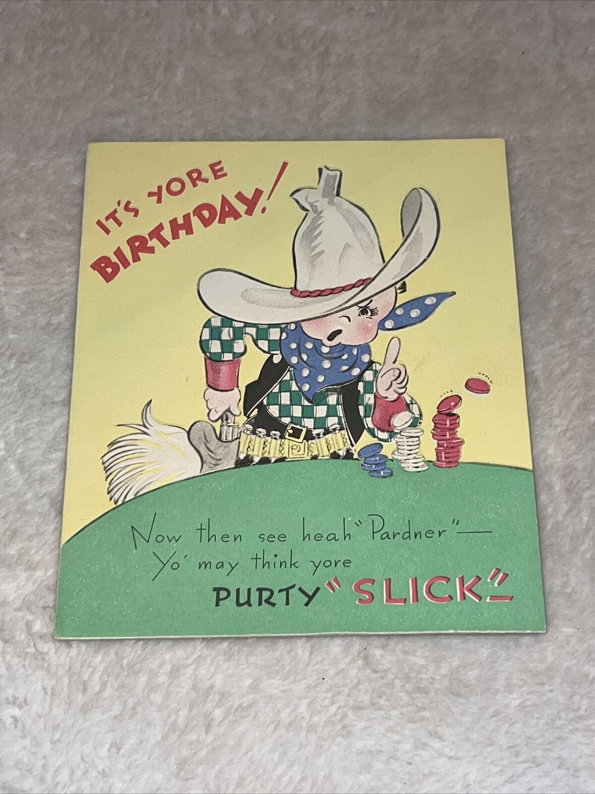 vintage cowboy gambler birthday card 1944 FD2