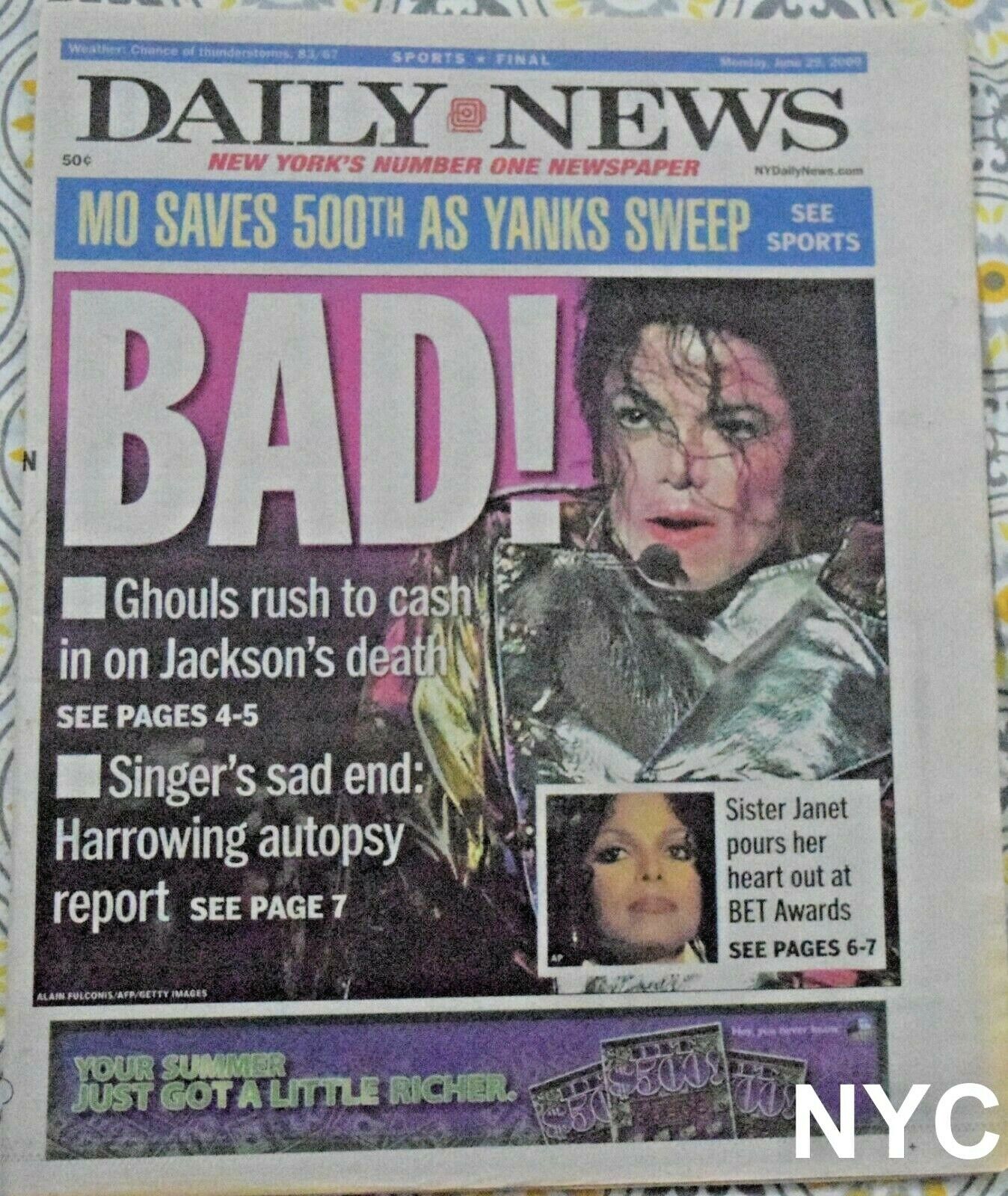 Michael Jackson Bad Ny Daily News June 29 2009 🔥