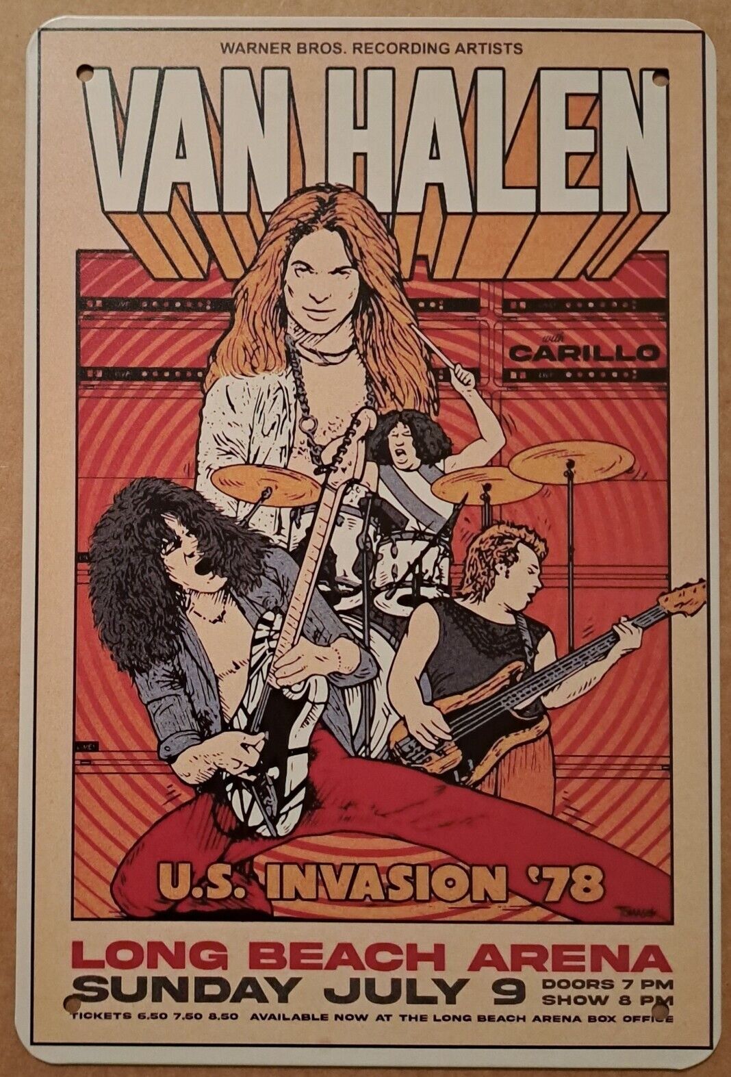 Van Halen U.S. Invasion \'78 Long Beach Arena metal hanging wall sign