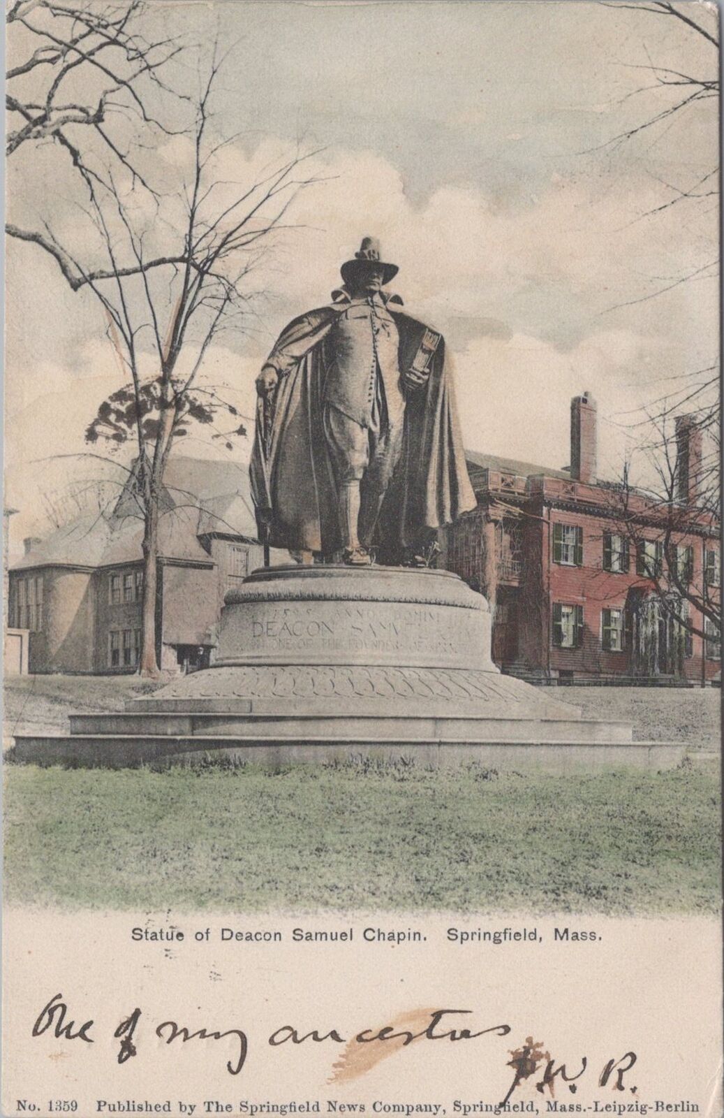 Statue Of Deacon Samuel Chapin, Springfield Massachusetts Boston 1905 Postcard