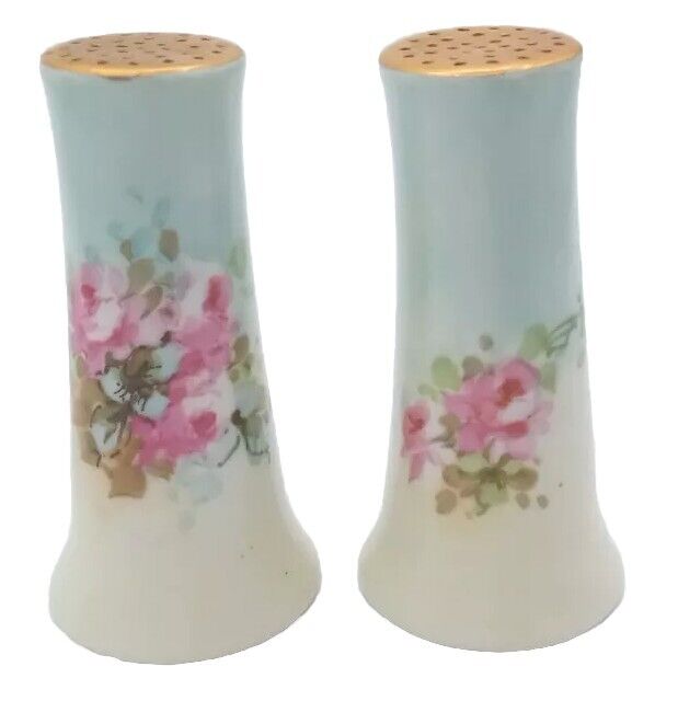 Vintage LIMOGES Porcelain Floral Salt & Pepper Shakers Made France Pink Roses
