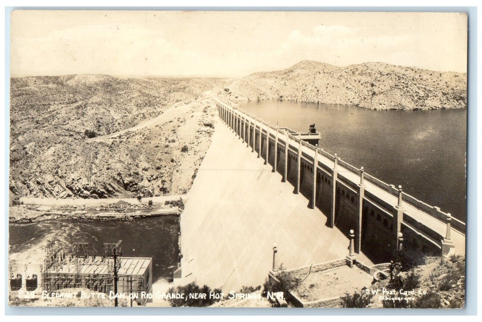 c1940\'s Elephant Butte Dam On Rio Grande Near Hot Spring NM RPPC Photo Postcard
