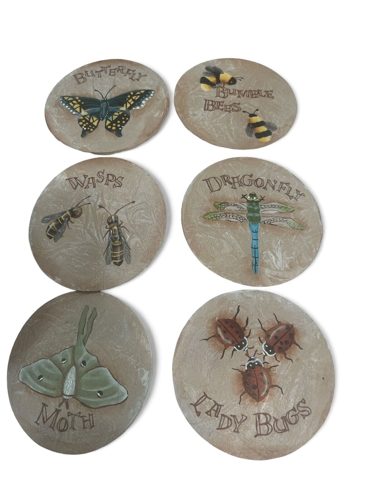 Vintage Paper Mache Insect Coasters  Set 6 in Original Mcm Neutral