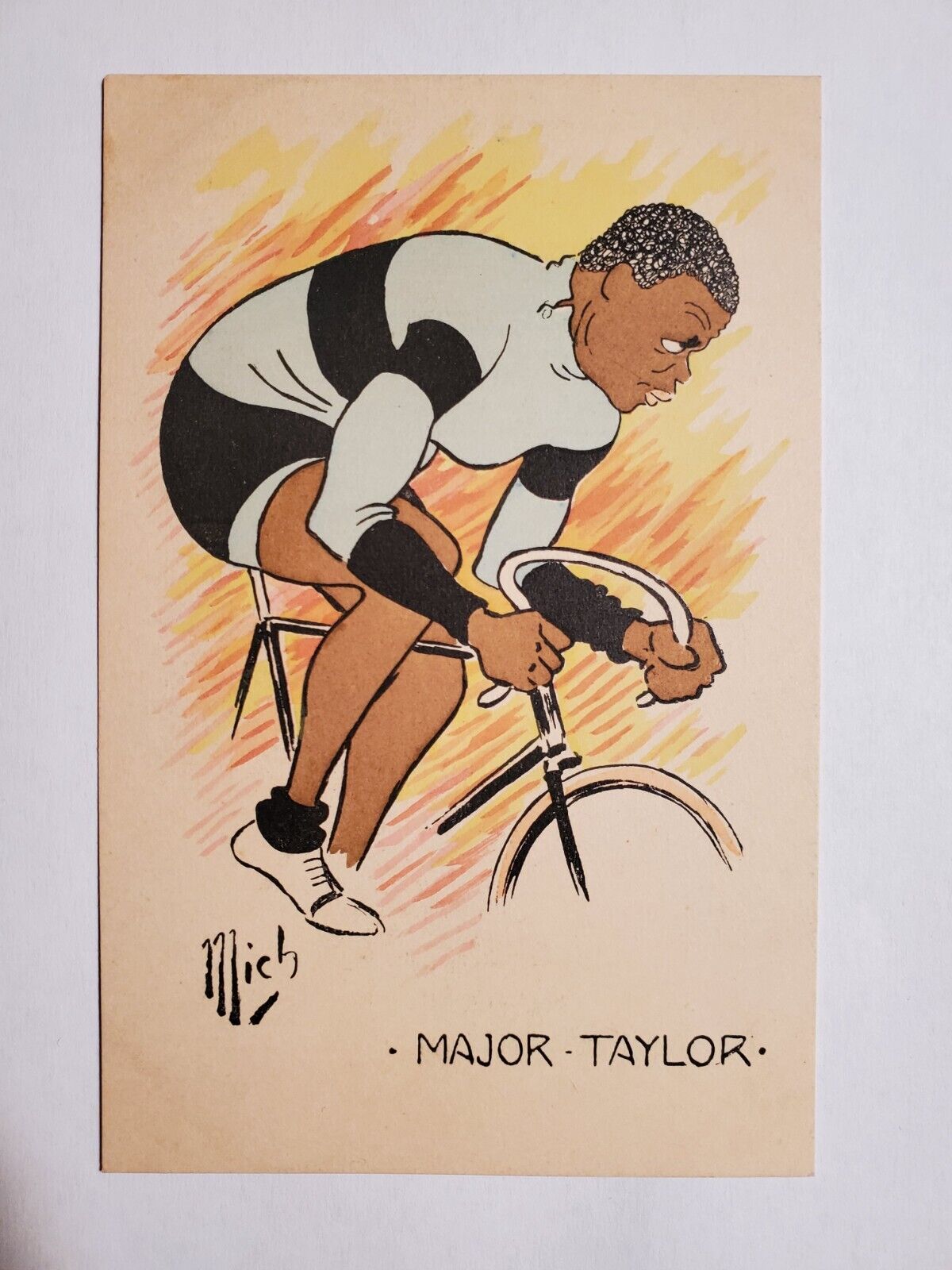 1900's Major Taylor World Champion Cycling Colored Postcard Very Rare