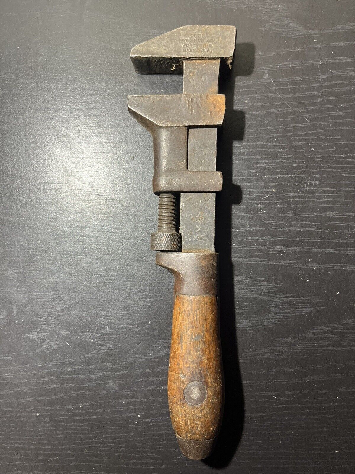 VINTAGE Coes Wrench Co Adjustable Wrench Wooden Handle GREAT