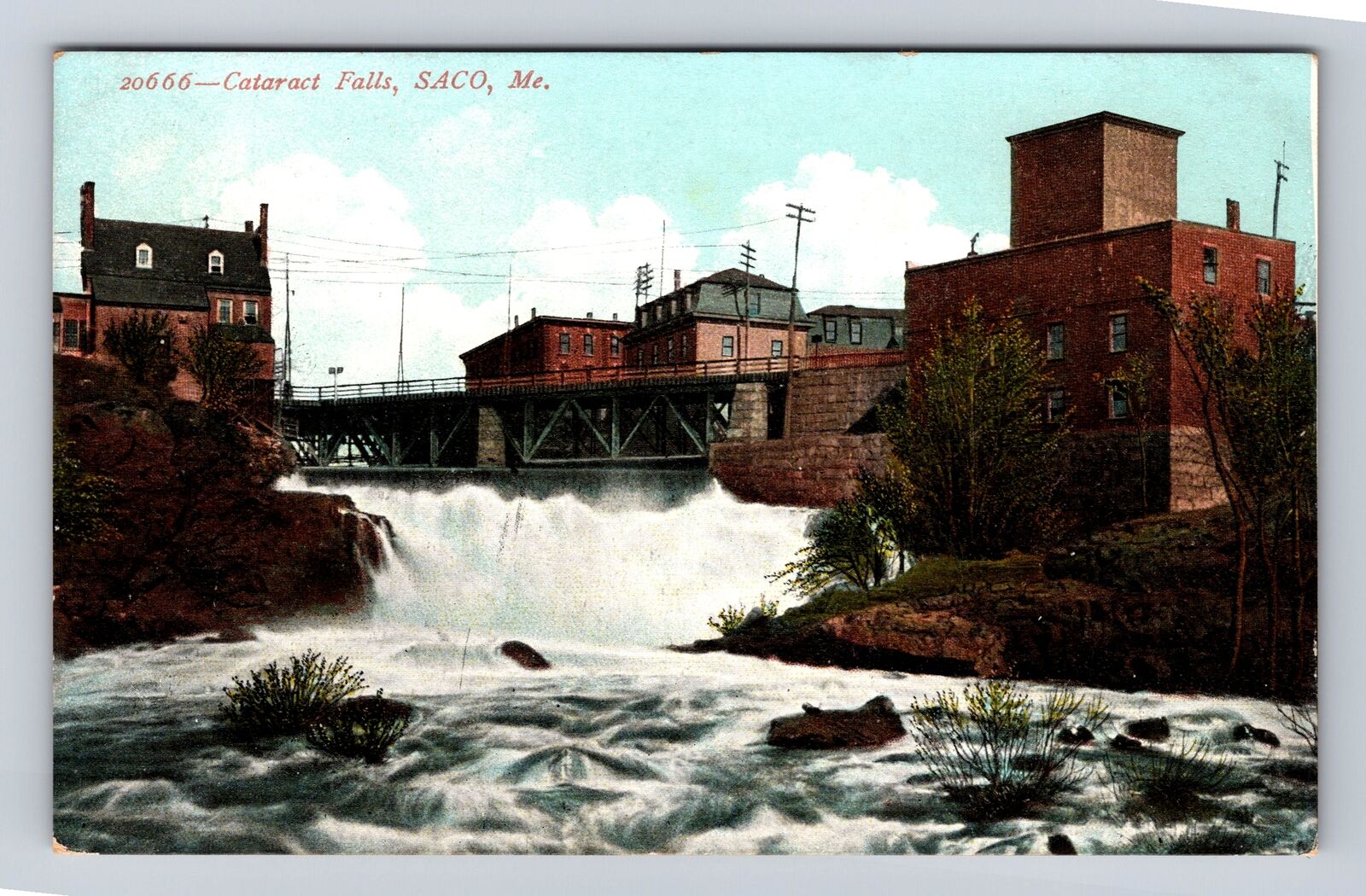 Saco ME-Maine, Cataract Falls, Antique, Vintage Souvenir Postcard