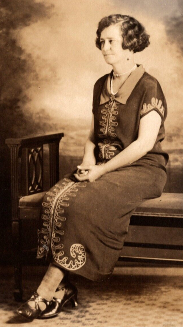 c1925 RPPC Woman Sits Full Dress 'Sister Addie' VINTAGE Postcard AZO 1918-1930