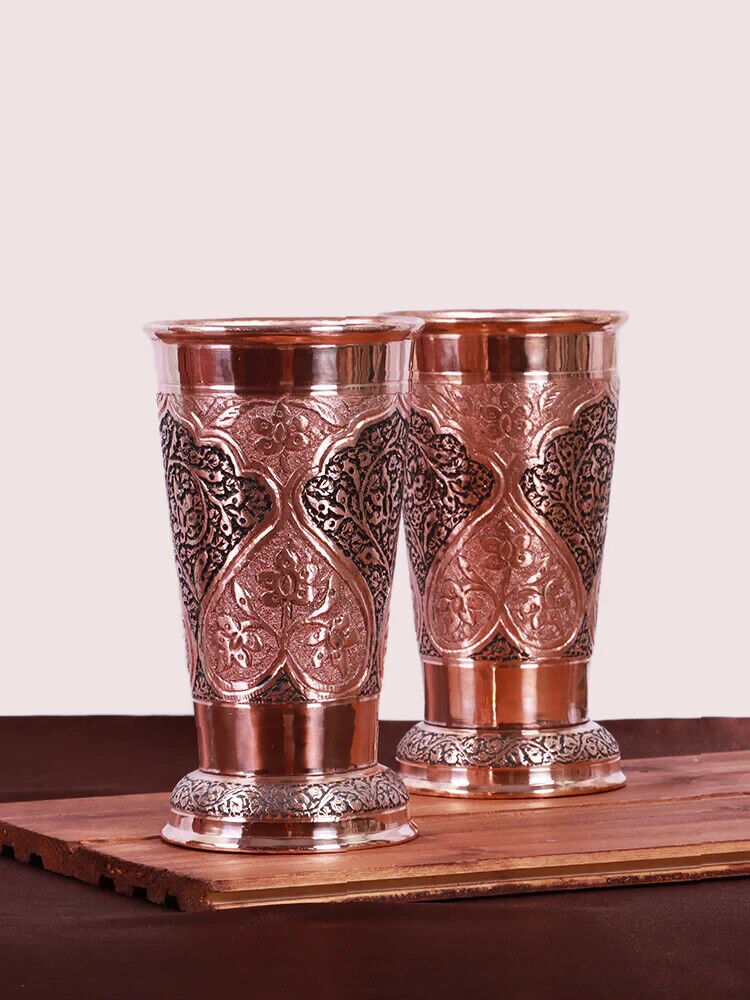 Kandhari Copper Craft Glass Hand Engraved Kashmiri Artisanal Piece Pack Of 2