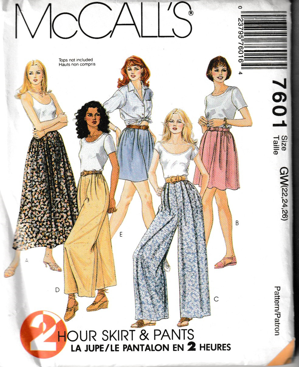 McCall\'s Pattern 7601 Misses Skirts & Wide Leggeded Pants, Size 22,24,26