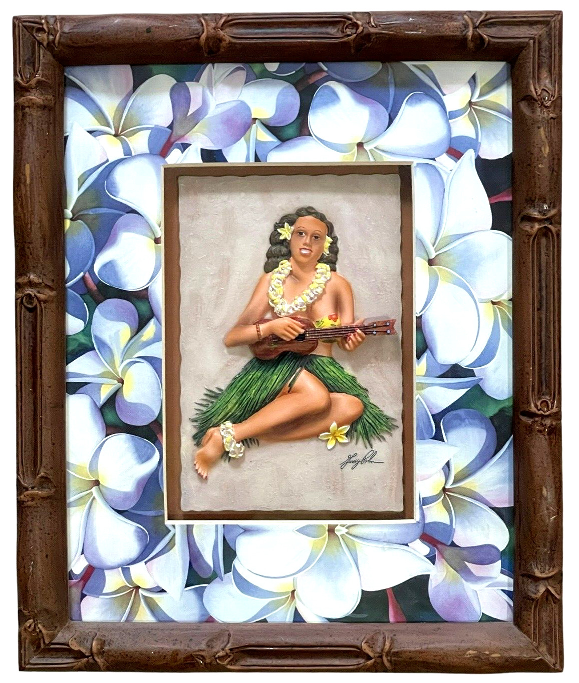 Garry Palm Hawaiian Ukulele Girl Pin Up 3D Matted Signed Framed Resin Shadow Box