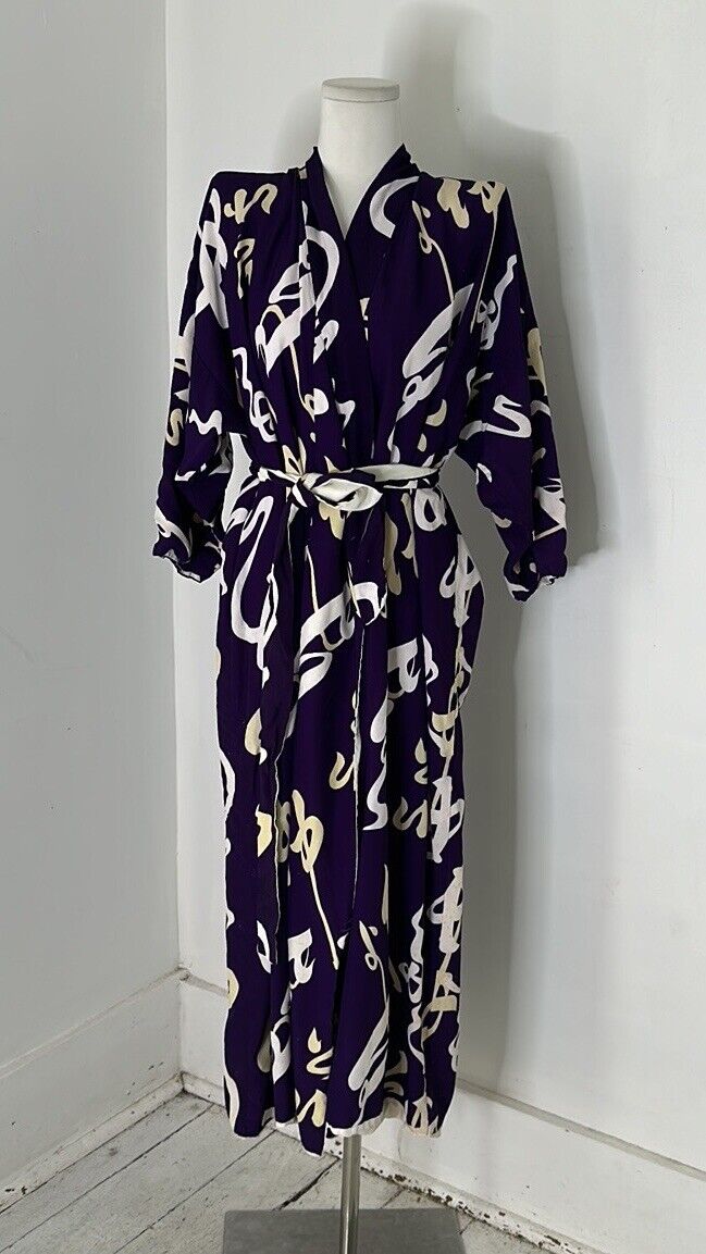 Vintage 1940s Purple Abstract Squiggle Japanese Kimono