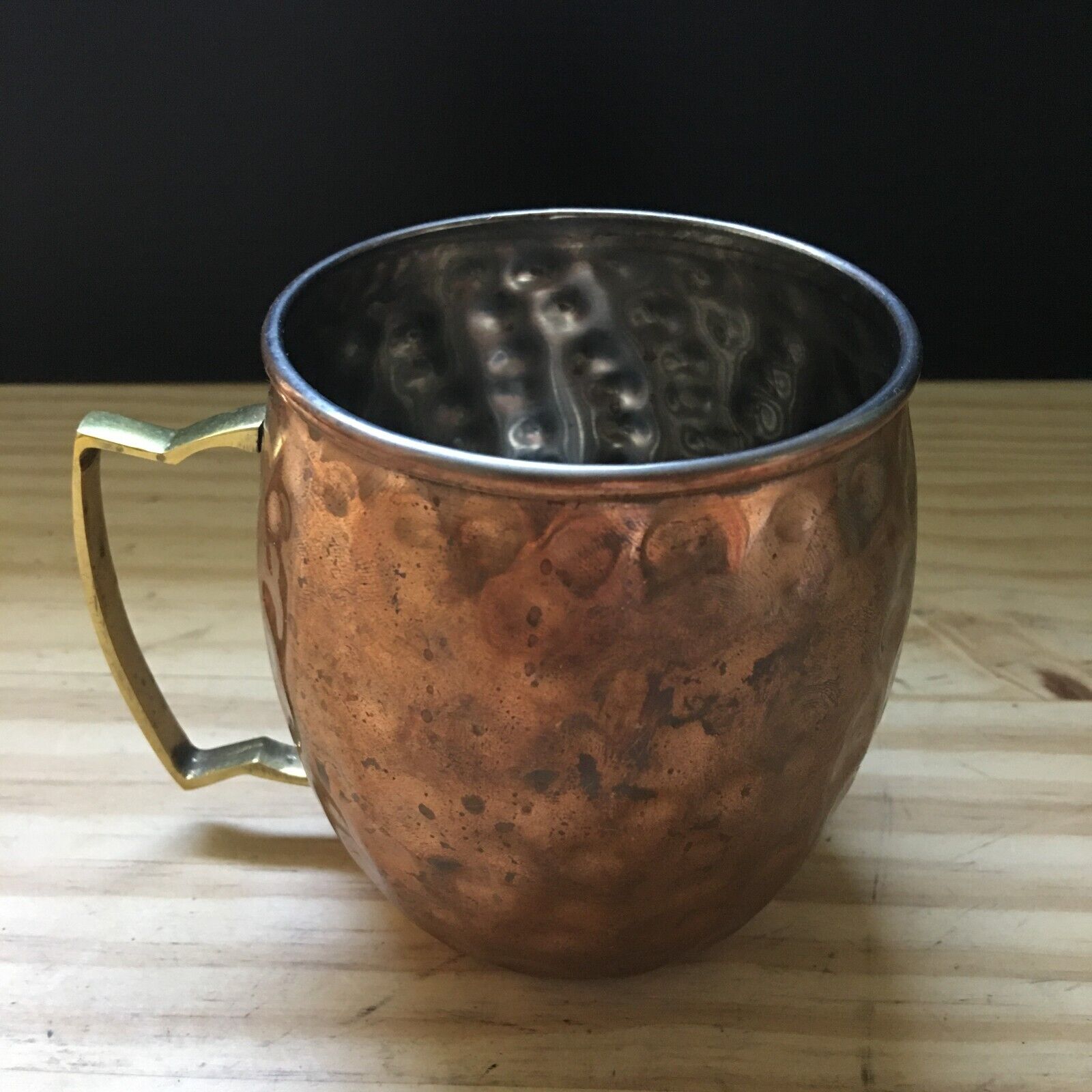 Vintage 1980s Original Hammered Moscow Mule Solid Copper Mug Brass Handle 3.75