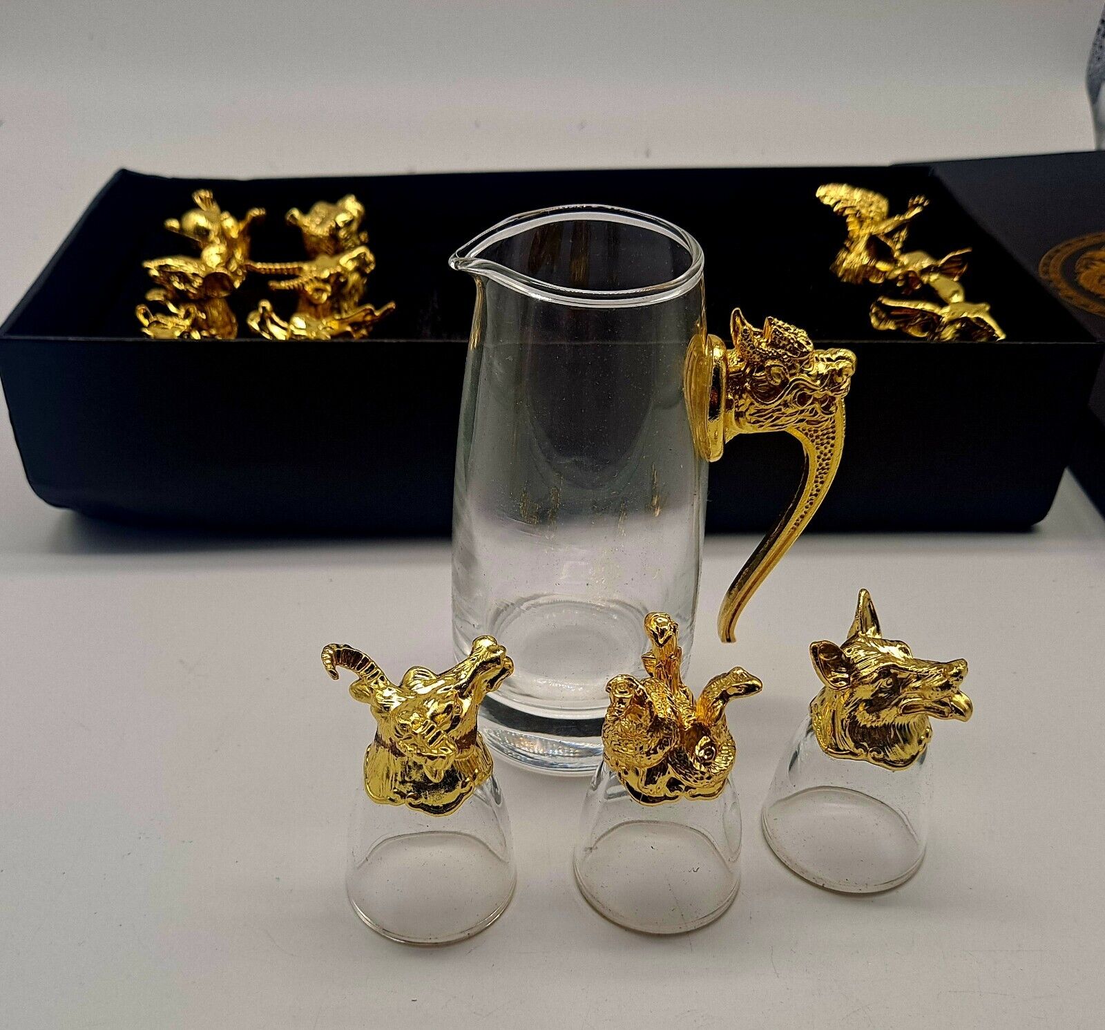 Chinese Zodiac 12 Kind of Shot Glass & Decanter Liquor Sake w/ Original box