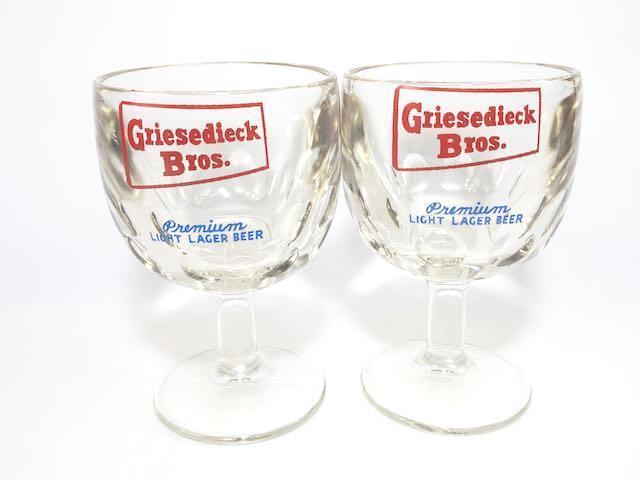 Griesedieck Bros Beer Glass Thumb Goblet Pair, Man Cave Barware, Excellent, Rare