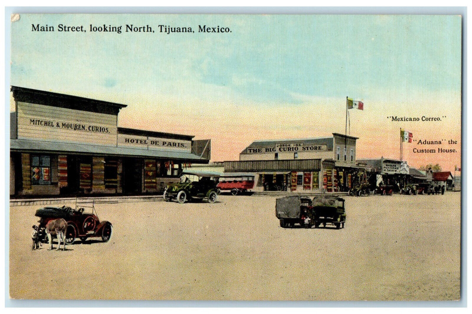 c1910 Main Street Looking North Tijuana Mexico Antique Unposted Postcard