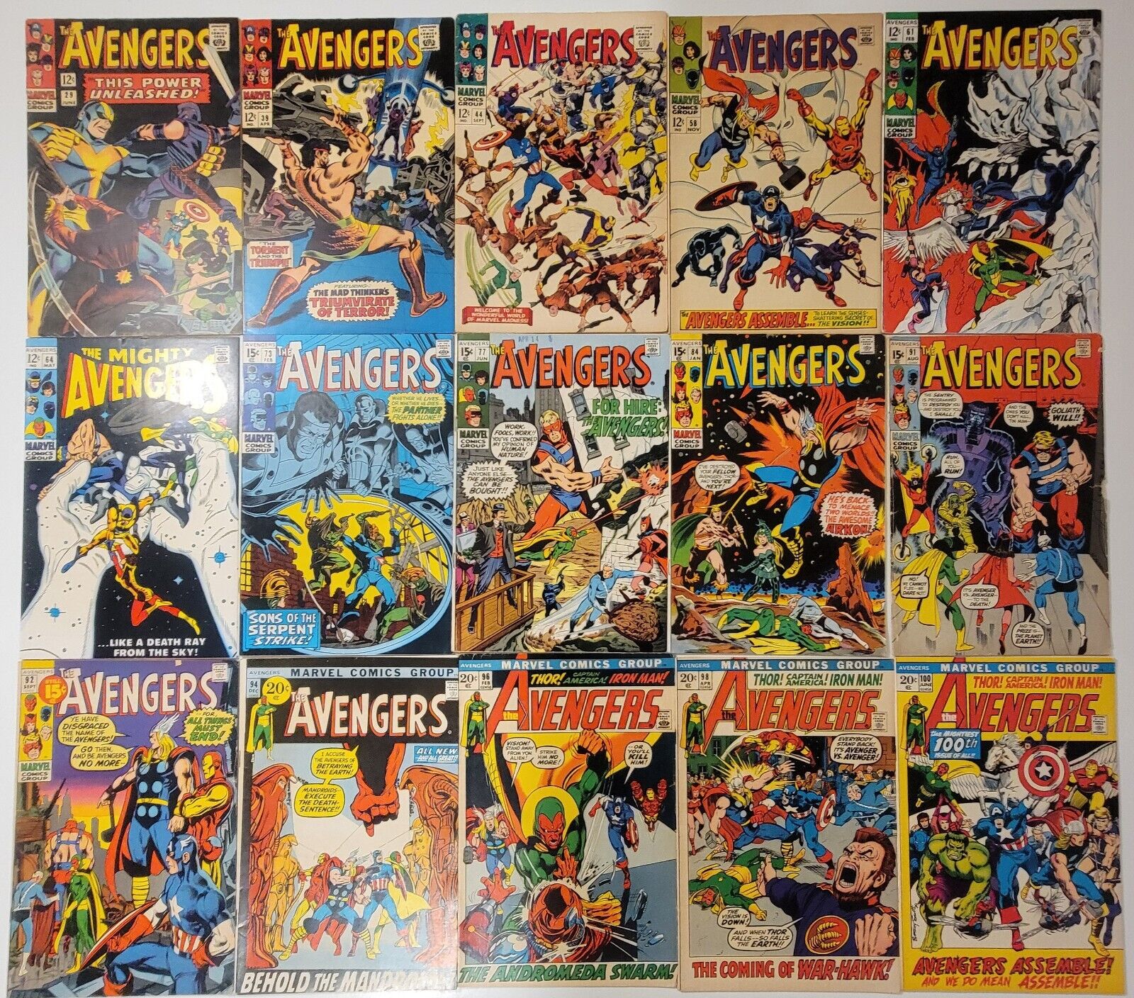The Avengers Lot (15) 29-100* VF to VG/FN 1966-72 Silver & Bronze High-Mid Grade