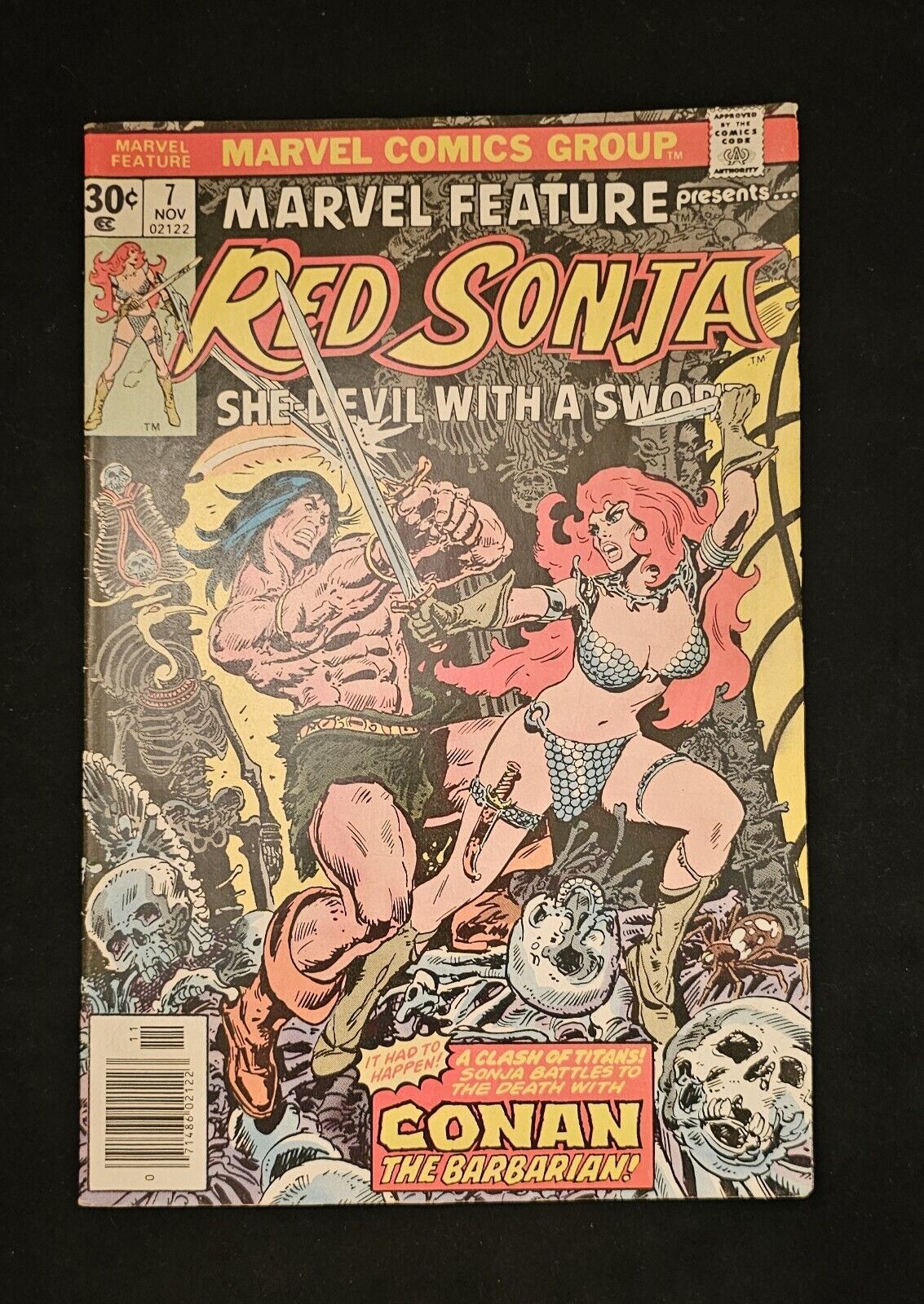 MARVEL FEATURE Presents RED SONJA #7 in VF+ a 1976 Marvel comic with CONAN