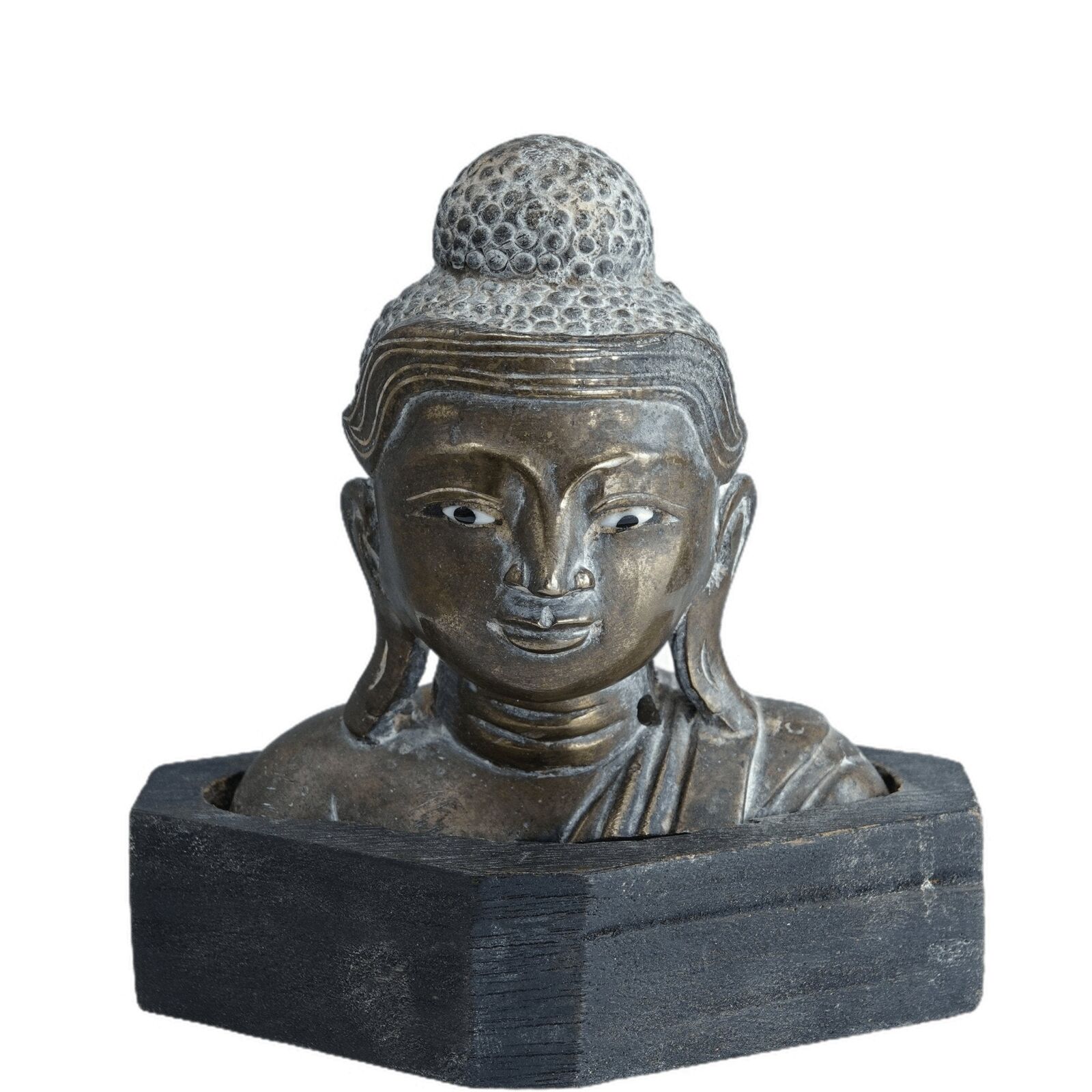 Vintage Burmese Bronze Buddha Bust with glass eyes