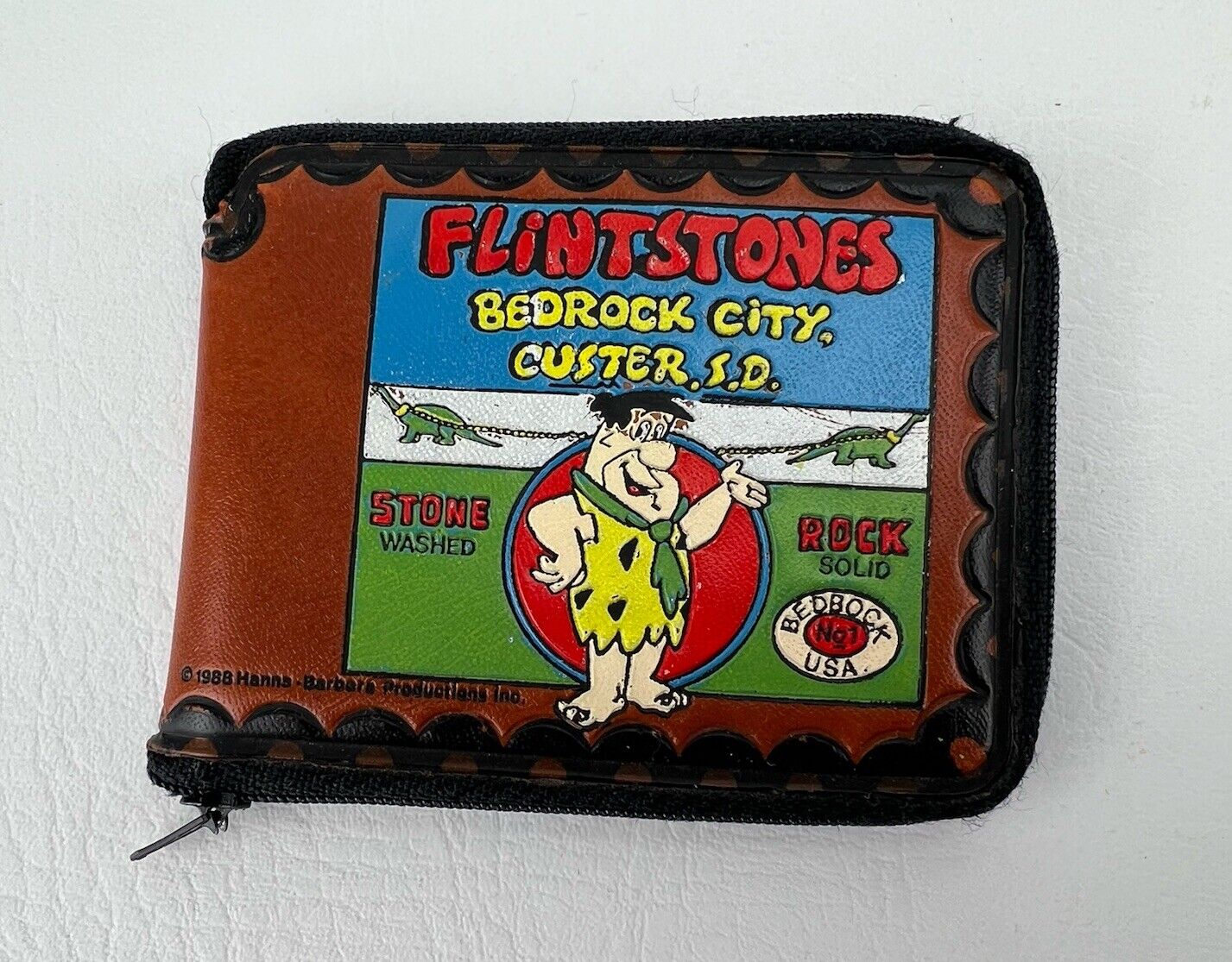 Vintage 1988 Hanna Barbara Flintstones Bedrock Custer South Dakota Zipper Wallet