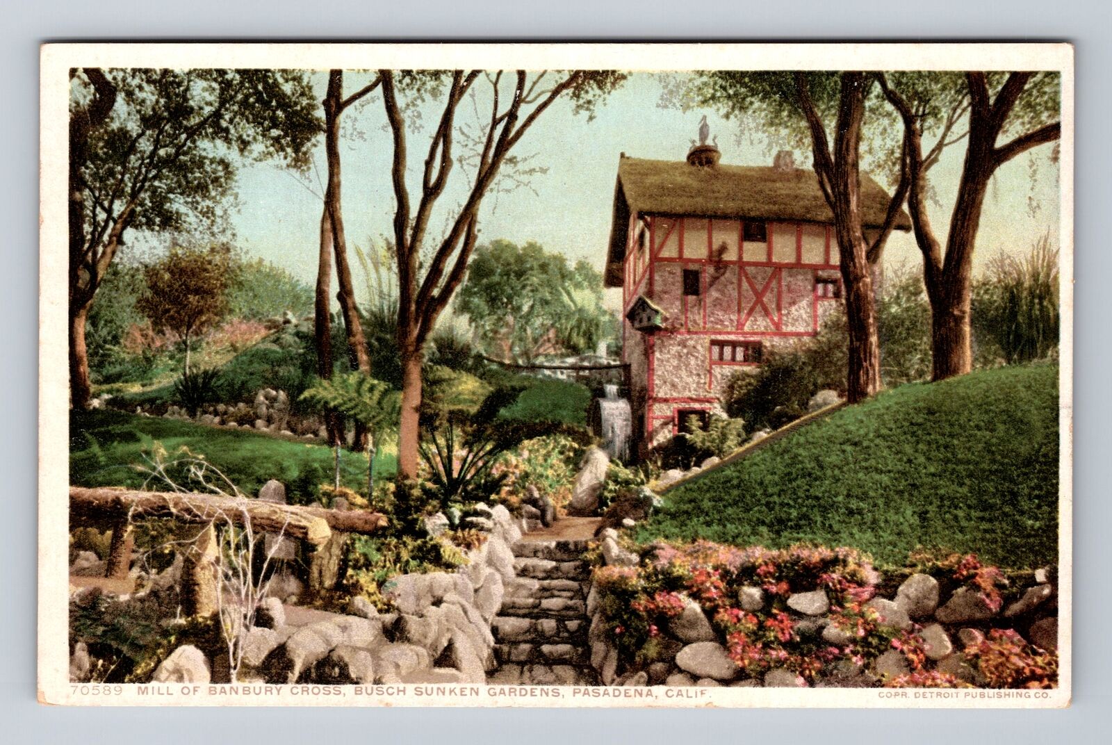 Pasadena CA-California, Mill Banbury Cross Busch Sunken Gardens Vintage Postcard
