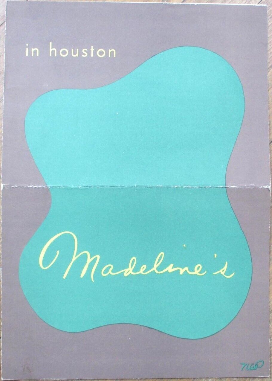 Houston, TX 1950s Madeline\'s Restaurant Menu, Worth Gatewood Designed, Texas Tex