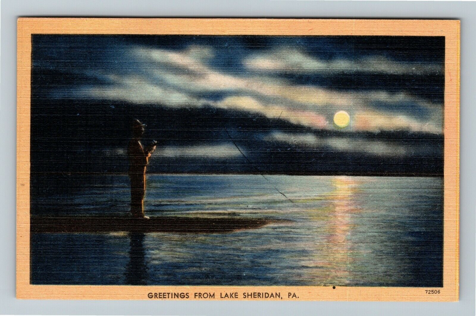 Lake Sheridan PA-Pennsylvania Scenic Greetings, Moonlight, Vintage Postcard