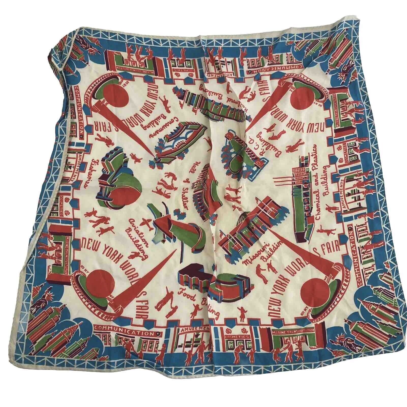 Antique NEW YORK Worlds Fair SOUVENIR SCARF Handkerchief HANKIE Vintage