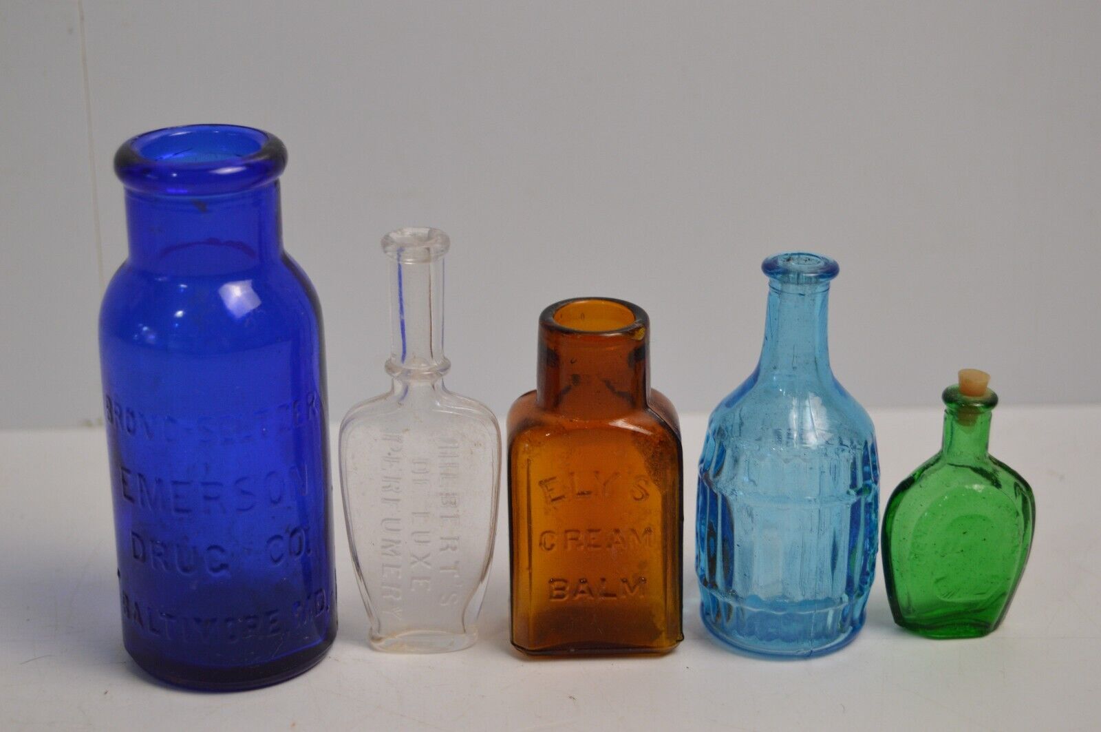 5 Antique Medicine Bottles Apothecary Glass Colored Vintage Home Decor