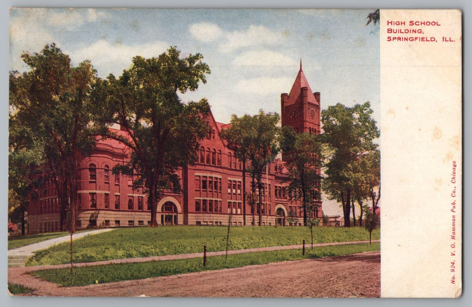 Postcard High School Building, Springfield, Illinois c1915