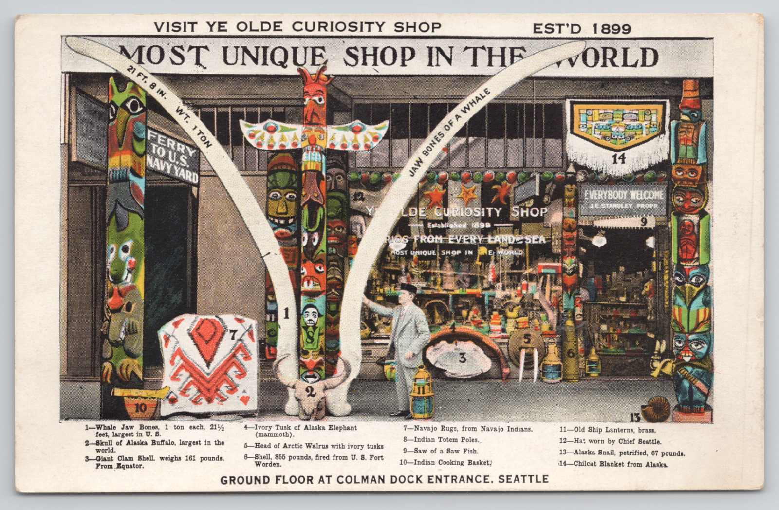 Postcard Seattle Washington Ye Olde Curiosity Shop Advertisement Divided Back