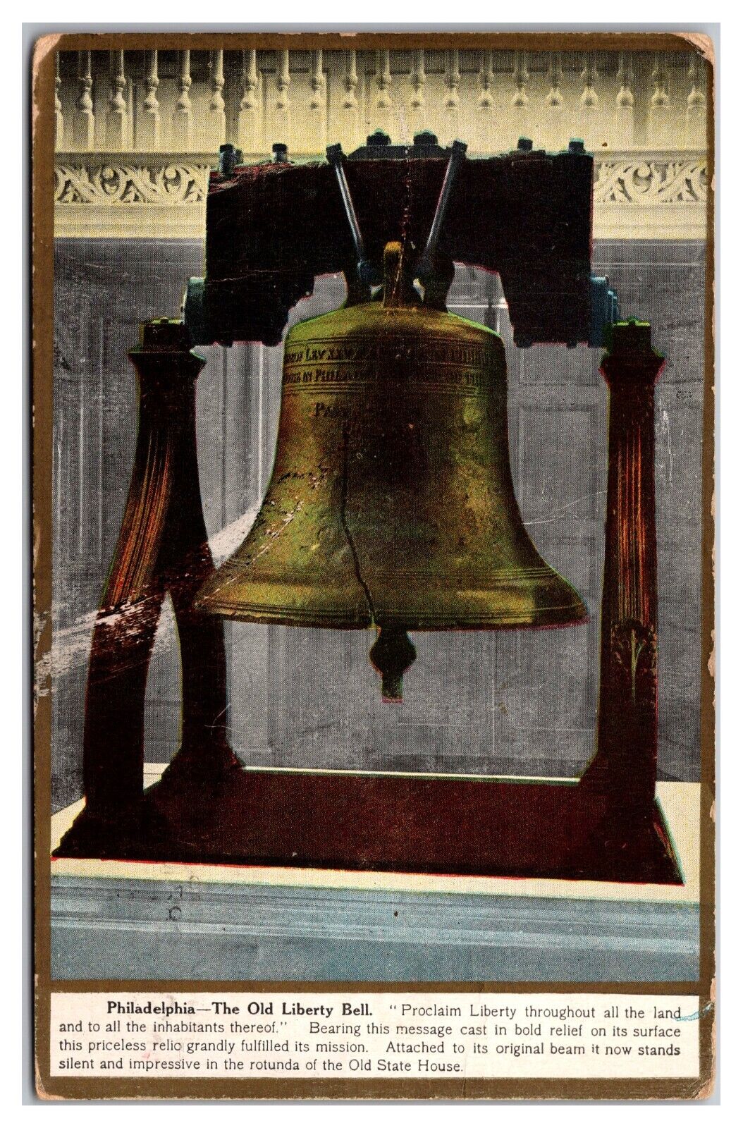 Philadelphia The Old Liberty Bell, Gold Border Postcard