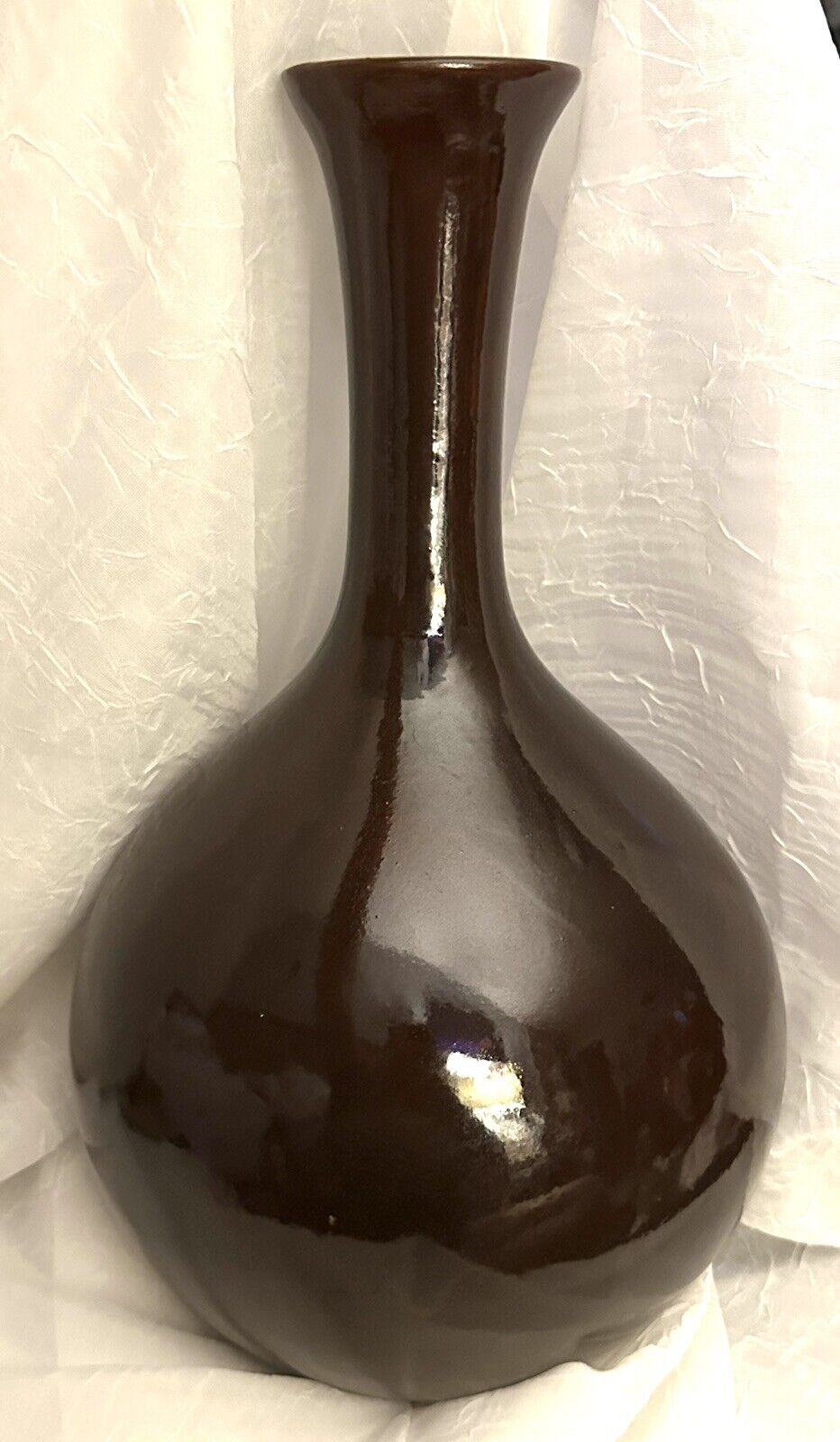 Gorgeous Vintage Large Dark Brown Glazed 12” Ceramic Vase Unbranded