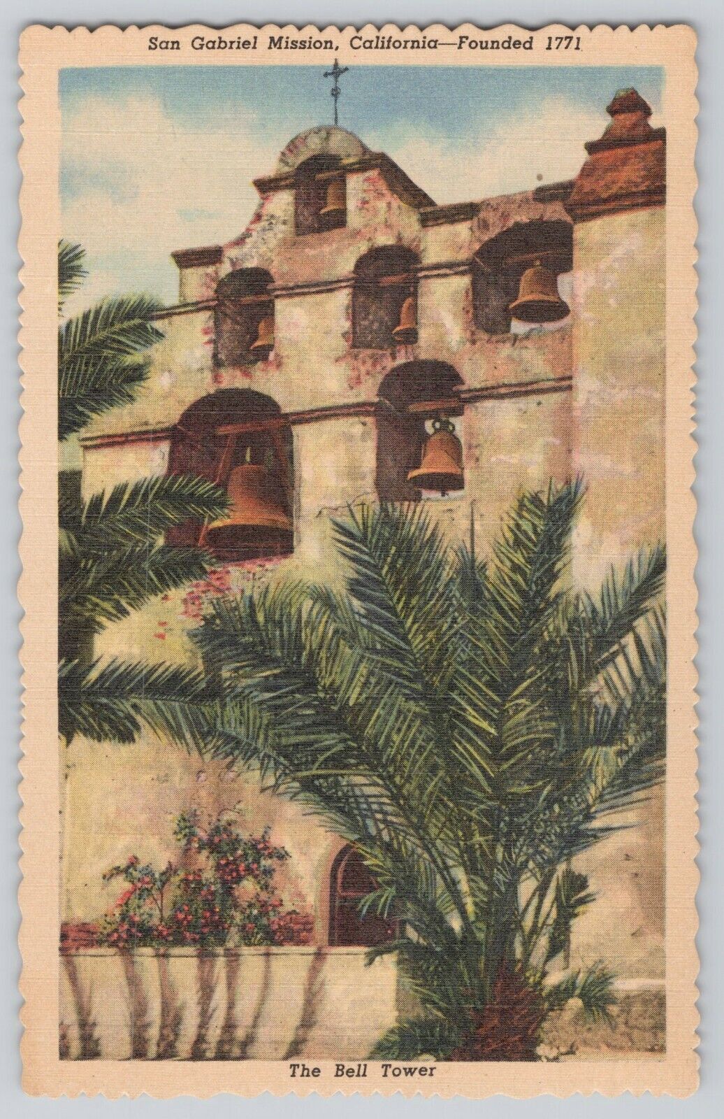 Postcard  The Bell Tower, San Gabriel Mission, California