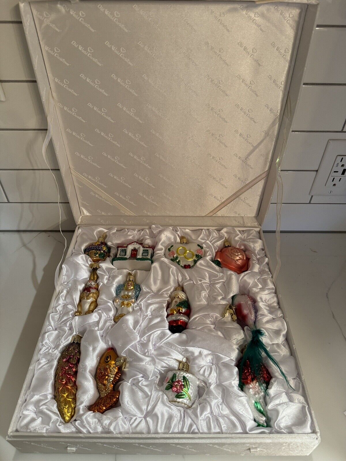 Old World Christmas Wedding Gift Collection Bride Ornament Box Set Silk Box