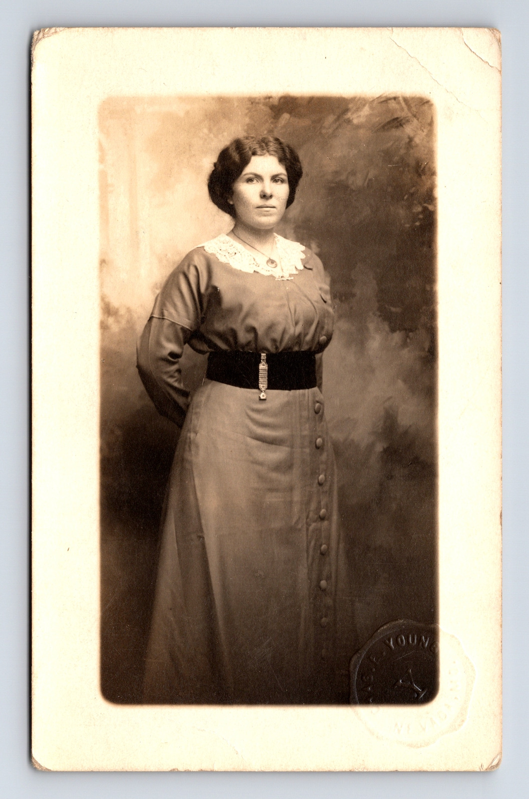 RPPC Portrait of Woman in Dress Chas E Young Studios Nevada Missouri MO Postcard
