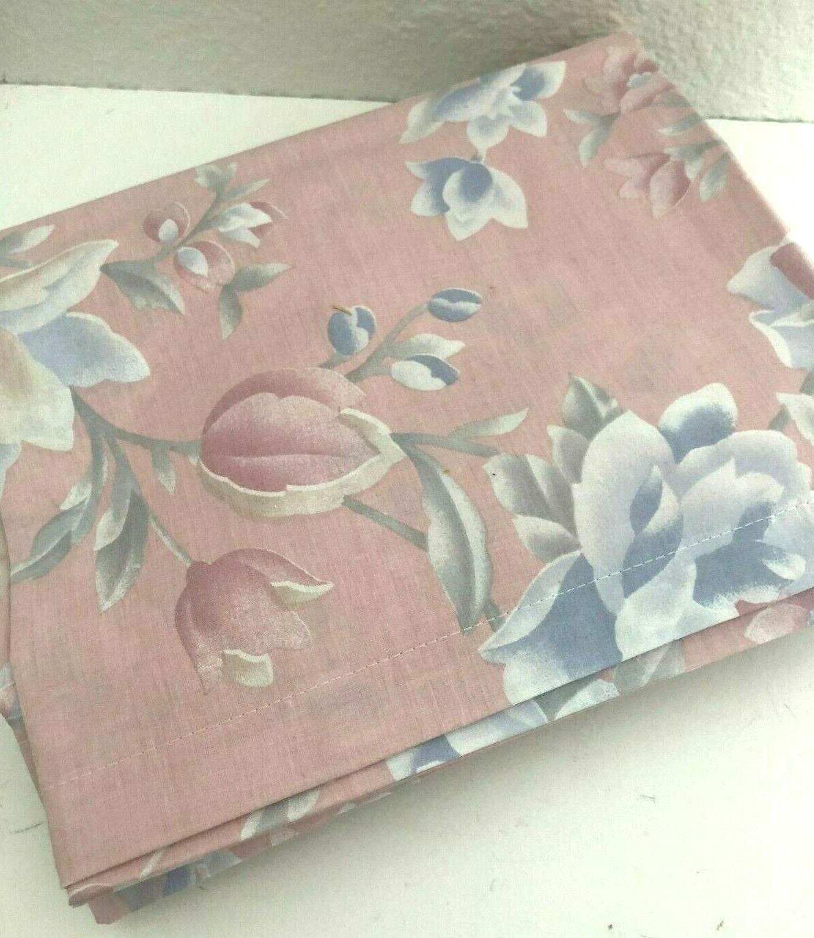 NEW Vtg CANNON Queen Pink Blue Rose Tulip FLAT SHEET NO IRON PERCALE Cottage 1