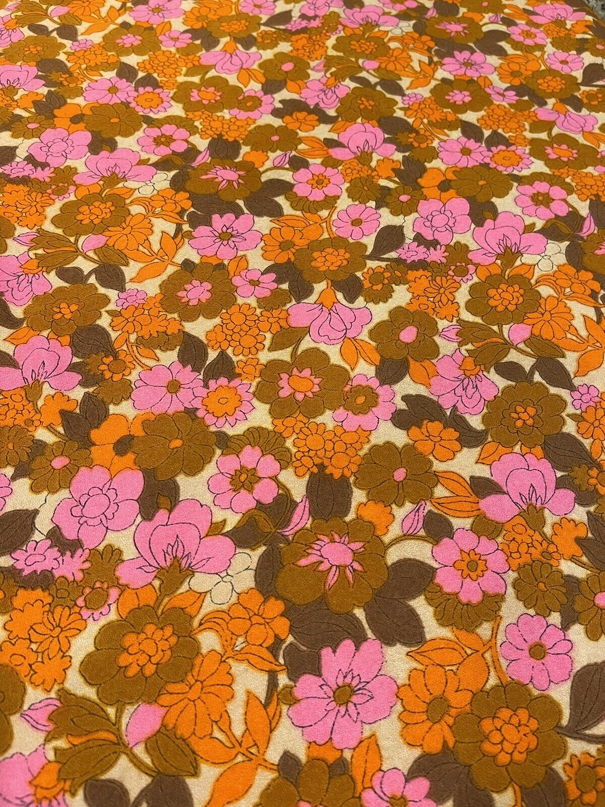 60s FLOWER POWER FABRIC 2.4 Y Retro Print Vintage MID CENTURY Psychedelic Floral
