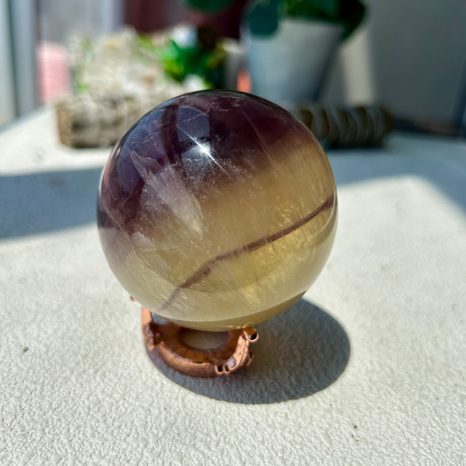 460g Natural Yellow-brown Fluorite Ball Sphere Quartz Crystal Healing 2th 64mm