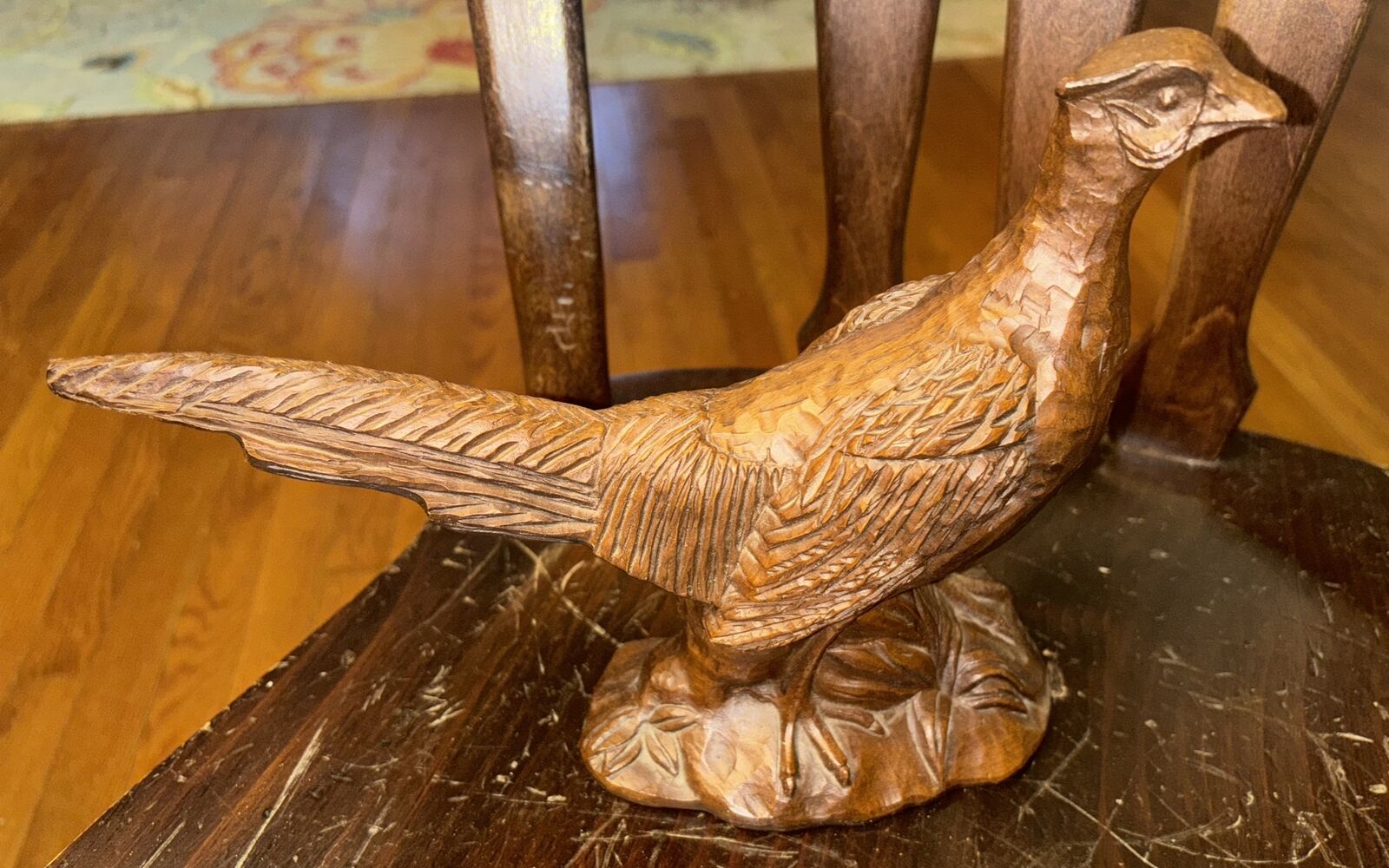 Vintage Handcrafted Wood Carved Pheasant Bird Sculpture Red Mill MFG. USA