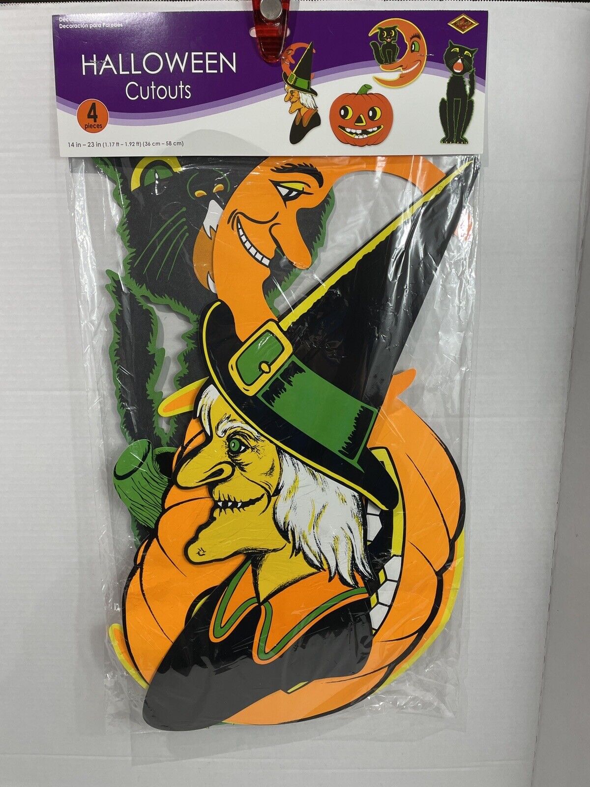 Vintage 1990 Beistle Halloween Cut Outs 4 Pcs Sealed RARE Cat Witch Moon J1
