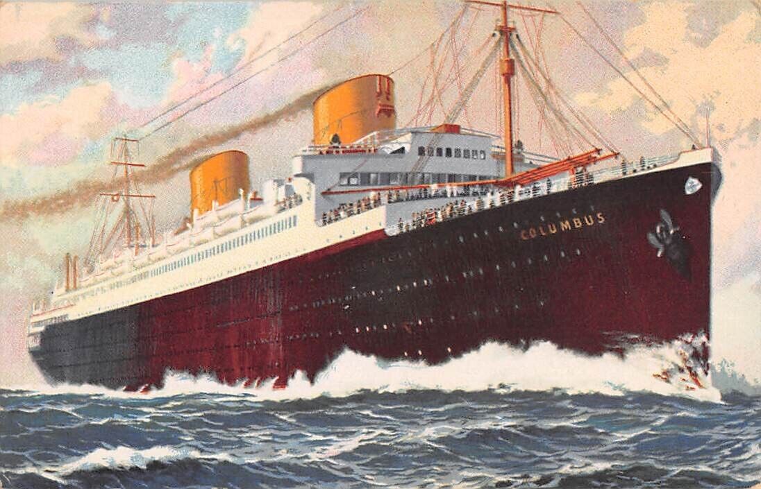 SS COLUMBUS ~ NORD-DEUTSCHER LLOYD LINE, ARTIST IMAGE ~ used Martinique 1930s